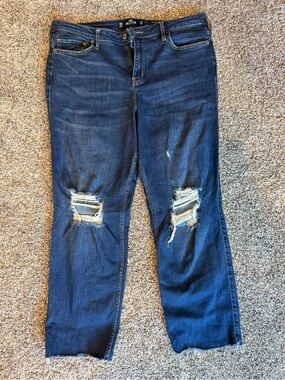 Hollister Dark Blue Distressed Boyfriend Jeans